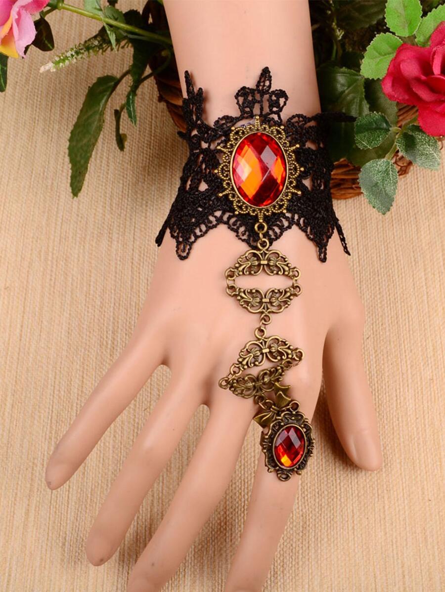 Vòng đeo tay bằng ren trang trí bằng đá quý - Nhiều màu - Xem 1