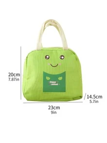 1pc Cartoon Frog Print Lunch Bag - Green - View 3