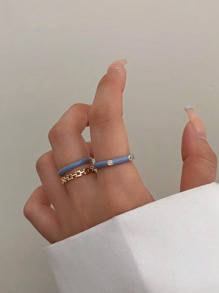 2pcs/Set Chain Design Ring - Blue - View 1