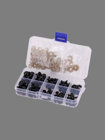 100pcs/Box 5 Sizes Black Plastic Screw Eyes For Diy Crafts