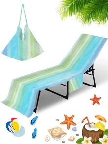 1 Tấm Bọc Ghế Đi Biển Họa Tiết Sọc, Khăn Cho Ghế Hồ Bơi, Bọc Ghế Tắm Nắng Với Túi Đựng Bên Hông Cho Ghế Tắm Nắng Hồ Bơi - Nhiều màu - Xem 1