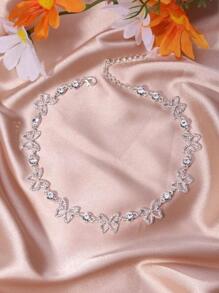 水鑽蝴蝶裝飾項鍊 - 銀色 - 查看 4