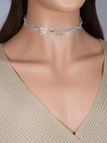 水鑽蝴蝶裝飾項鍊 - 銀色 - 查看 8
