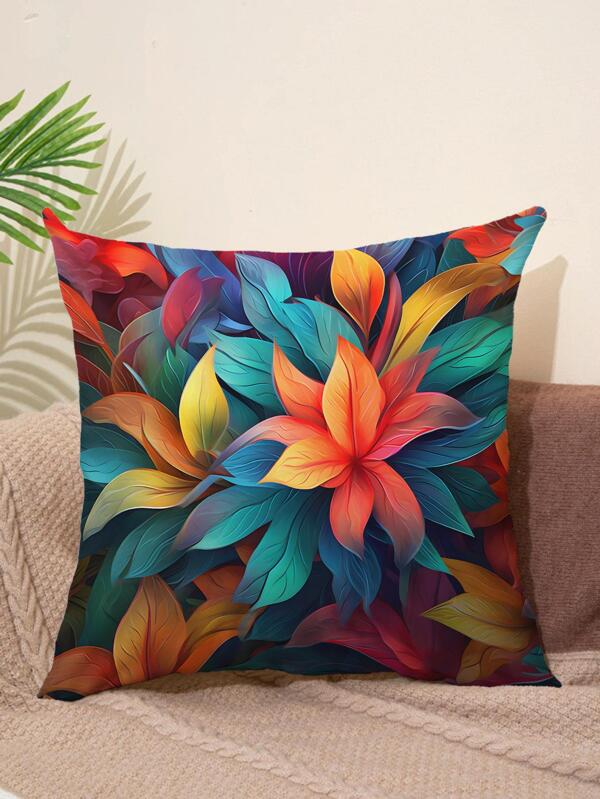 1pc Floral Print Cushion Cover Without Filler, Modern Fabric Throw Pillow Case, For Living Room Sofa
