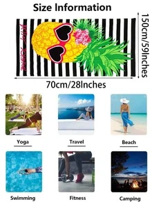 1pc Pineapple & Striped Pattern Beach Towel, Comfortable Fiber Bath Towel For Vacation, Swimming, Travel, Bath - Multicolor - View 4