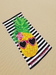 1pc Pineapple & Striped Pattern Beach Towel, Comfortable Fiber Bath Towel For Vacation, Swimming, Travel, Bath - Multicolor - View 2