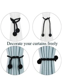 1/2 Dây buộc rèm bằng polyester bóng đôi, nhiều màu sắc lựa chọn - màu đen - Xem 4