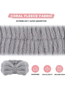 3入組可愛白色浴巾頭帶和腕帶浴用蝴蝶結裝飾滌綸浴巾頭巾