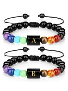 1 pieza Pulsera con cuenta con diseño de letra - Negro - Ver 2