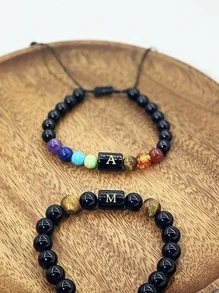 1 pieza Pulsera con cuenta con diseño de letra - Negro - Ver 4
