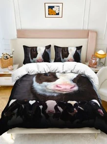Farmhouse Animal Black White Cow Print Duvet Cover With 2 Pillowcases,Zip Up Bedding For Girls Boys Adult. - Black and White - View 2