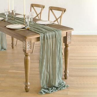 1pc Cheesecloth Table Runner Sage Green, Boho Style Long Gauze Romantic Table Runner For Wedding Reception Bridal Shower Baby Shower Holiday Thanksgiving Birthday Party Table Dining Room Dresser Decor, Mother's Day Decor, Home Decor, Scene Decor