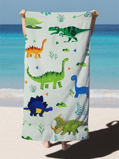 1pc Dinosaur Print Beach Towel, Comfortable Fiber Bath Towel For Vacation, Swimming, Travel, Bath