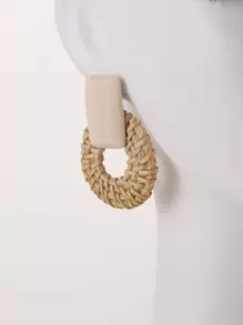 1 par de pendientes de diseño geométrico de ratán bohemio para mujer para decoración diaria - Café - Ver 5