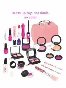 女童裝扮角色扮演化妝手提袋模擬玩具,教育玩具pu袋生日聖誕禮物,配件隨機顏色（配件隨機顏色） - 粉色 - 查看 2