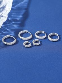 Hihho 6pcs/Set Cubic Zirconia Decor Hoop Earring - Silver - View 5
