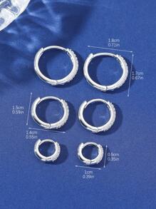 Hihho 6pcs/Set Cubic Zirconia Decor Hoop Earring - Silver - View 6