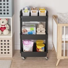 Multilayer Rolling Storage Cart with Drawer,Multifunctional Storage Organizer with Plastic Shelf & Metal Wheels,Storage Rack for Kitchen,Bathroom,Living Room,Office - màu đen - Xem 3