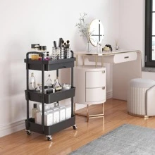Multilayer Rolling Storage Cart with Drawer,Multifunctional Storage Organizer with Plastic Shelf & Metal Wheels,Storage Rack for Kitchen,Bathroom,Living Room,Office - màu đen - Xem 4