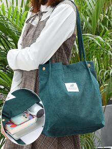 單肩包女士燈芯絨帆布包旅行派對收納帶鈕扣手袋時尚戶外休閒購物收納袋手提包包適合女孩 - 綠色 - 查看 1