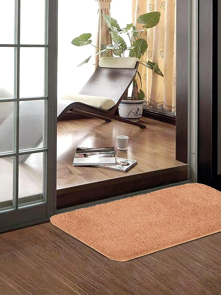 1pc Solid Fuzzy Rug, Minimalist Polyester Floor Mat For Home - Brown - View 7