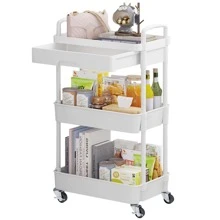 Multilayer Rolling Storage Cart with Drawer,Multifunctional Storage Organizer with Plastic Shelf & Metal Wheels,Storage Rack for Kitchen,Bathroom,Living Room,Office - 白色 - 查看 2