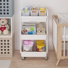 Multilayer Rolling Storage Cart with Drawer,Multifunctional Storage Organizer with Plastic Shelf & Metal Wheels,Storage Rack for Kitchen,Bathroom,Living Room,Office - 白色 - 查看 3