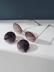 2 piezas Gafas de moda redondas de metal para mujer - Multicolor - Ver 3