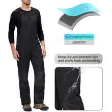 BenBoy Mens Snow Bibs Ski Pants Softshell Waterproof Insulated Ripstop Snowboarding Overalls Winter - 黑色 - 查看 5