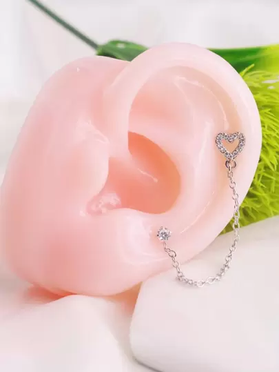 1pc Cubic Zirconia Heart Decor Earring Valentines,Mom,Mother,Mother's Day,Gift