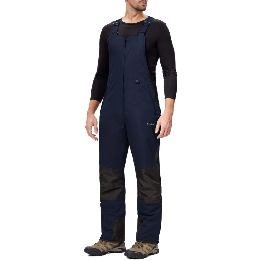 BenBoy Mens Snow Bibs Ski Pants Softshell Waterproof Insulated Ripstop Snowboarding Overalls Winter - 海軍藍 - 查看 1