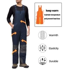 BenBoy Mens Snow Bibs Ski Pants Softshell Waterproof Insulated Ripstop Snowboarding Overalls Winter - 海軍藍 - 查看 2
