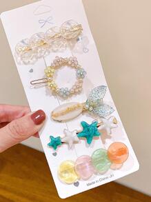 街頭風格5入組海星和貝殼裝飾髮夾 - 彩色 - 查看 1