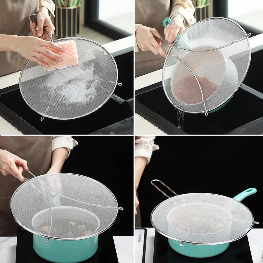 12" Splatter Screen For Cooking, Stainless Steel Fine Mesh For Frying Pan, Grease Guard For Pan