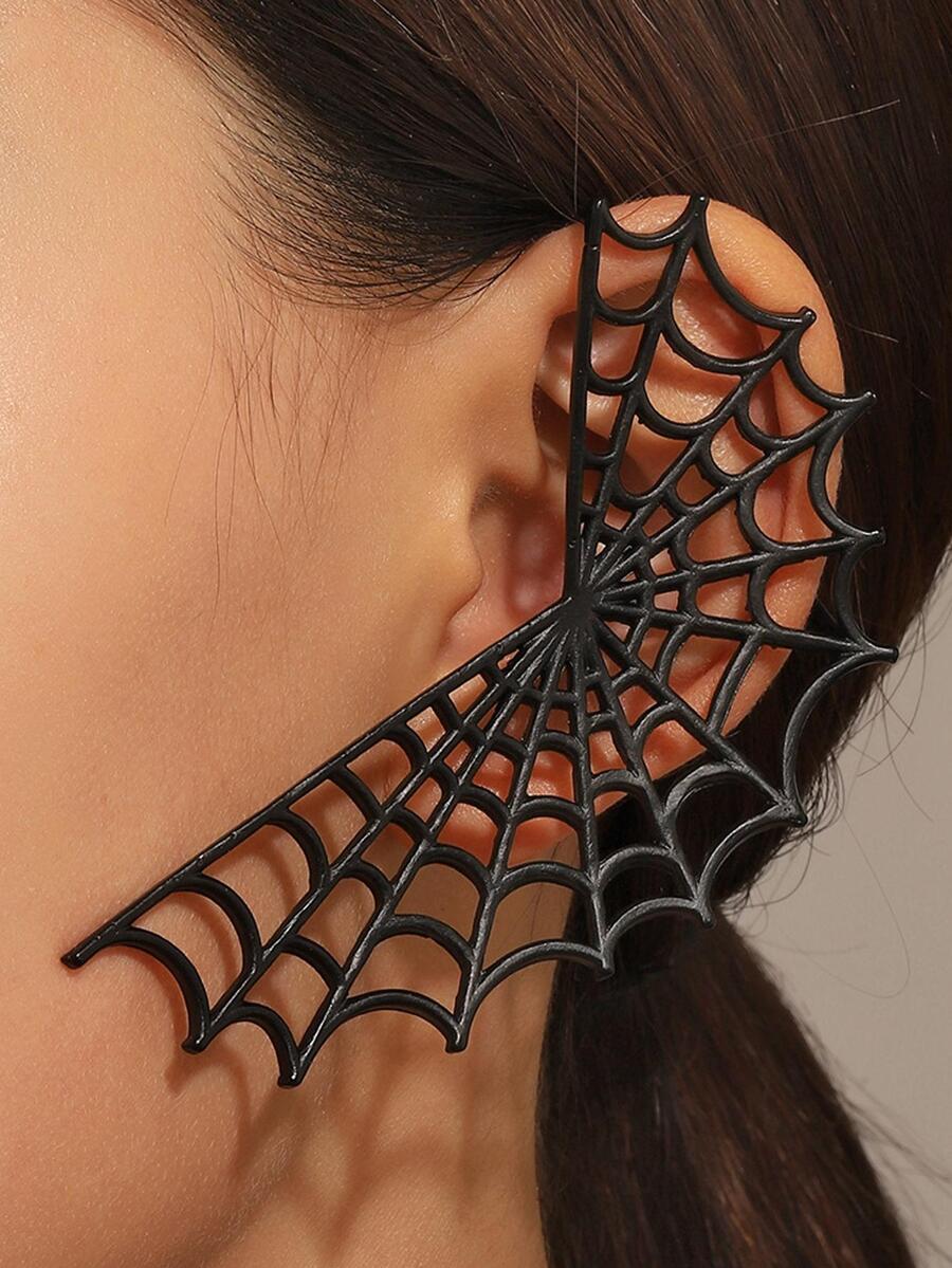 1 pieza Envoltura de oreja con diseño de telaraña - Negro - Ver 1
