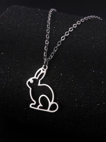 鏤空兔子吊飾項鍊 - 銀色 - 查看 3