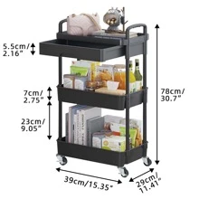 Multilayer Rolling Storage Cart with Drawer,Multifunctional Storage Organizer with Plastic Shelf & Metal Wheels,Storage Rack for Kitchen,Bathroom,Living Room,Office - màu đen - Xem 8