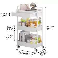 Multilayer Rolling Storage Cart with Drawer,Multifunctional Storage Organizer with Plastic Shelf & Metal Wheels,Storage Rack for Kitchen,Bathroom,Living Room,Office - 白色 - 查看 9
