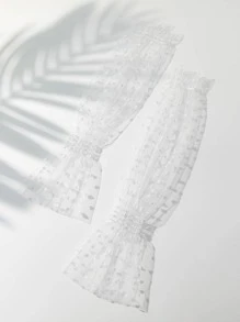 1pc Women's Heart Shaped Flocked Mesh Sun Sleeves, Fashion & Versatile - White - View 3