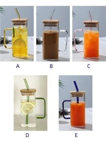 1入組透明玻璃杯子帶吸管 - 無色 - 查看 3