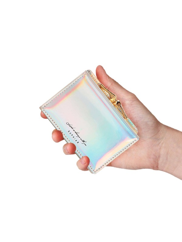 Suphiar Carteira pequena de bolso com estampa holográfica, gráfica e de letras, com janela de ID, tripla dobra, para mulheres, mini, fina, leve, portátil, com espaço para cartão de crédito e dinheiro, minimalista, moda moderna, negócios, aniversário, Dia dos Namorados, presente de aniversário, presente de casal, presente para senhora, menina, mulher, carteira, bolsa, carteira pequena