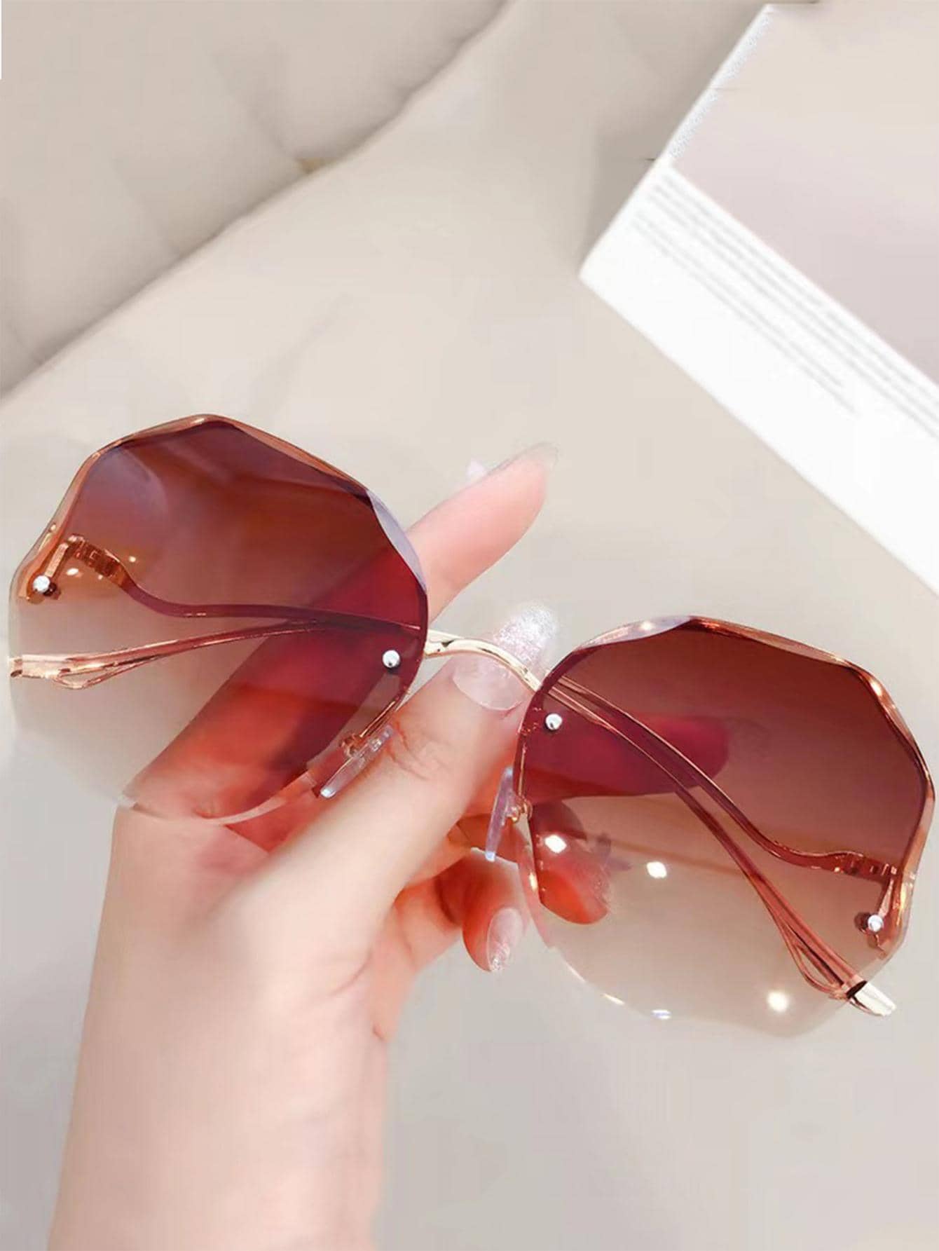 1 cặp kính thời trang nữ Ombre Lens Browline cho cuộc sống hàng ngày - Hoa hồng vàng - Xem 1