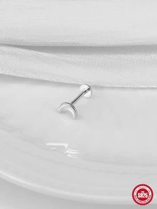 1pc Sterling Silver Moon Stud Earring - Silver - View 2