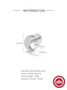 1pc Sterling Silver Moon Stud Earring - Silver - View 3