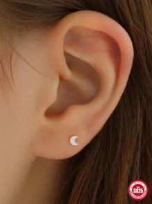 1pc Sterling Silver Moon Stud Earring - Silver - View 1