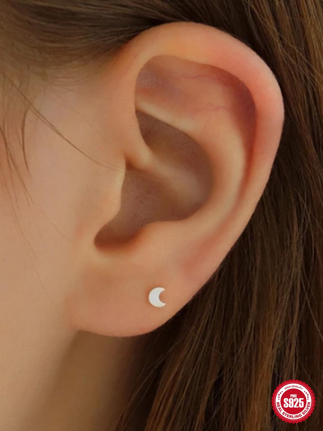 1pc Sterling Silver Moon Stud Earring - Silver - View 1