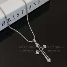 Collar Cruz colgante cadena plata acero inoxidable moda Popular joyería regalo fiesta para hombres - Plateado - Ver 3