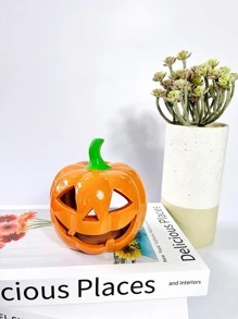 1set Pumpkin Shaped Candle Holder, Creative Hollow Out Design Candy Stand For Home - Burnt Orange - View 1
