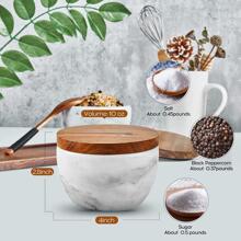 Large Salt Box Spice Seasonings Keeper Pepper Container,Marble Base with Wooden Cover,Salt Cellar Big Capacity Elegant Design (Dark Grey)…