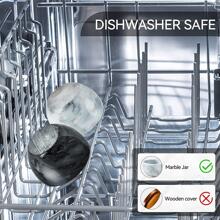 Large Salt Box Spice Seasonings Keeper Pepper Container,Marble Base with Wooden Cover,Salt Cellar Big Capacity Elegant Design (Dark Grey)…